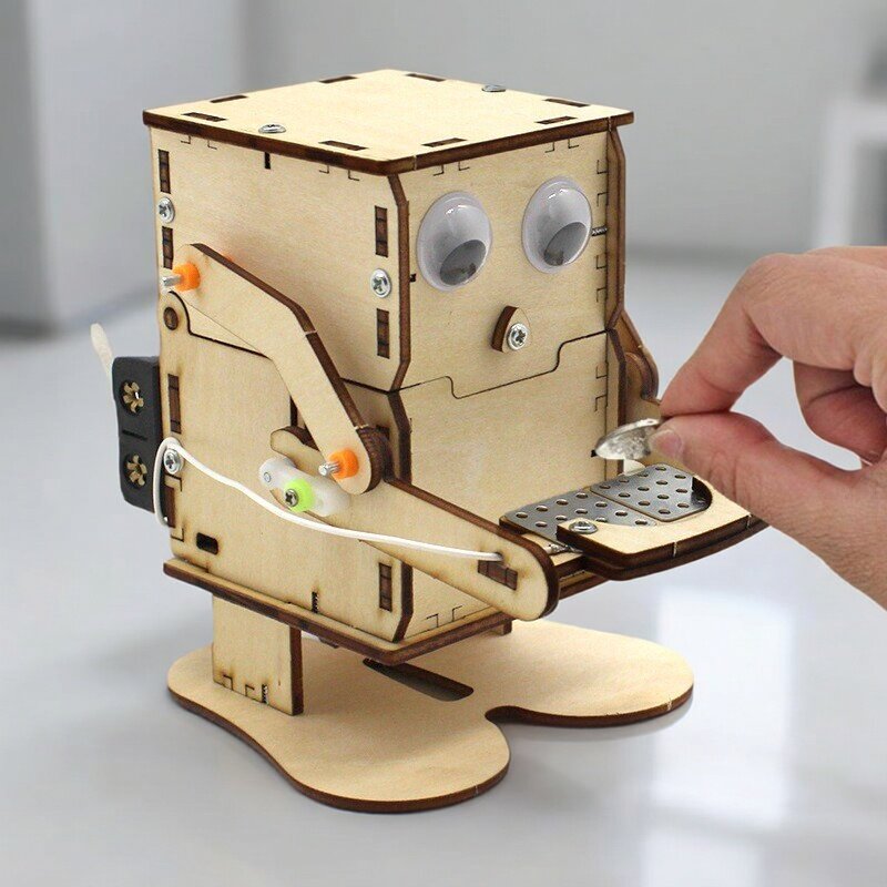 Diy Robot Electronics Kit - Wooden Assemble DIY Robot Eating Coin